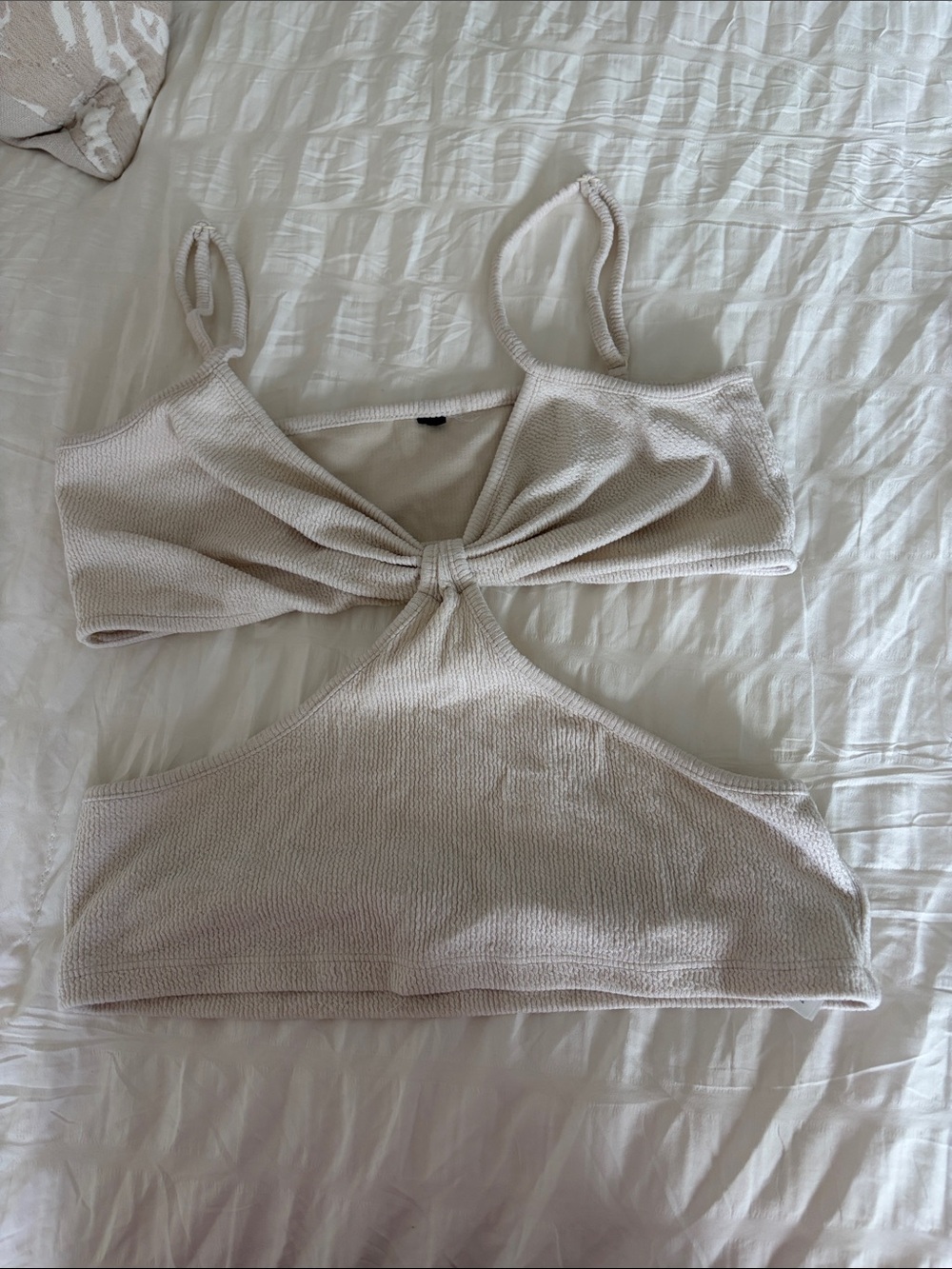 Cream Knot-Front Cutout Tank Top